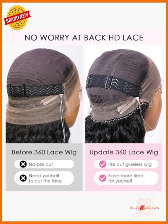 360 Lace Front Wig Human Hair Glueless Water Wave Drawstring 220 Density main image 4
